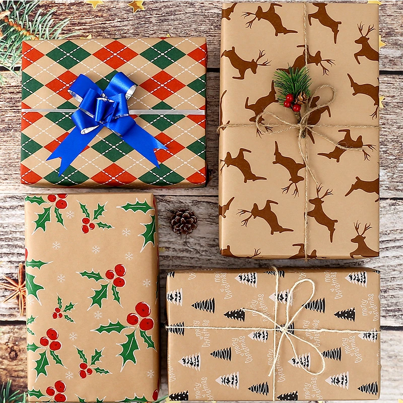 Stock Christmas Gift Decoration China Manufacturer Cmyk Printing Boutique Kraft Wrapping Paper