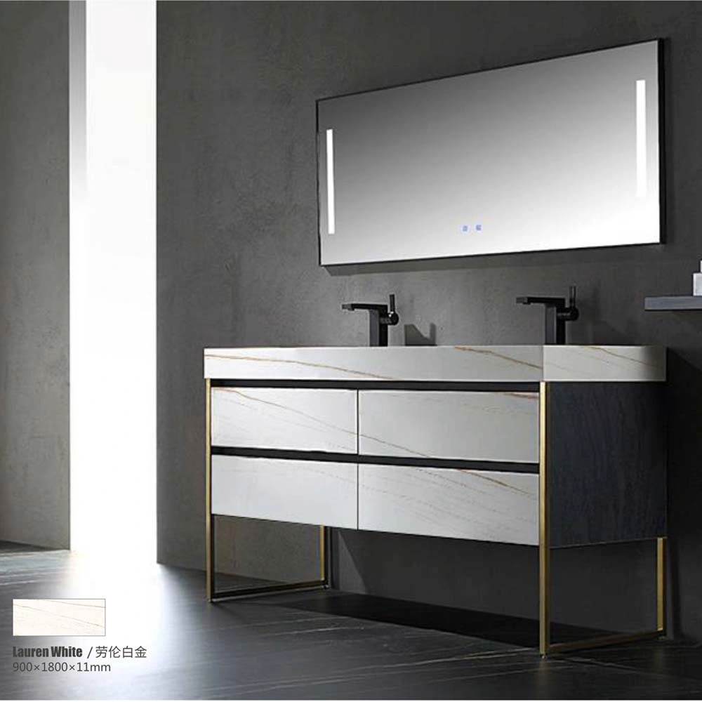 New Style Roland Sintered Stone Countertop Modern White Lacquer Double Mirror Dresser Bathroom Cabinet Vanity Kitchen Countertop ODM&OEM