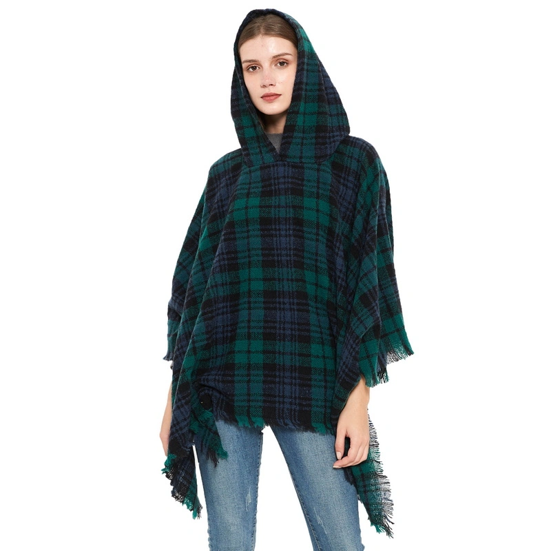 Fashion Warm Fur Women Hooded Poncho Cape Shawl