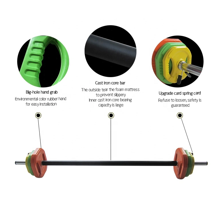 Okpro 20kg Barbell Set Weight Lifting Coloured Rubber Barbell Set