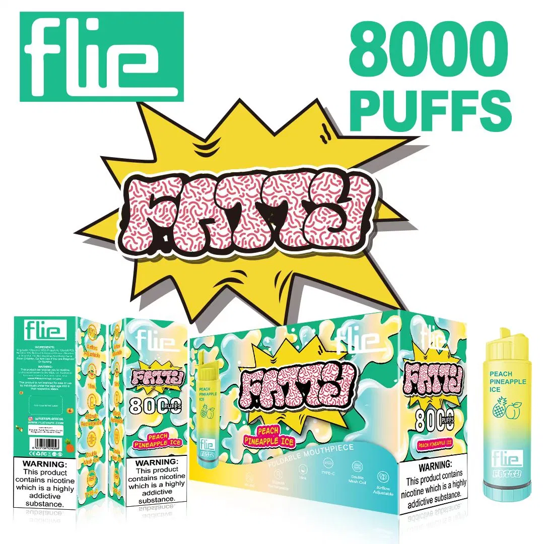 100% original Atacado preço barato Flie fatty 8000 Puffs descartáveis A caneta de Pape 10 tem à sua disposição uma bobina de malha dupla de 18 ml com líquido E. Bateria recarregável tipo C