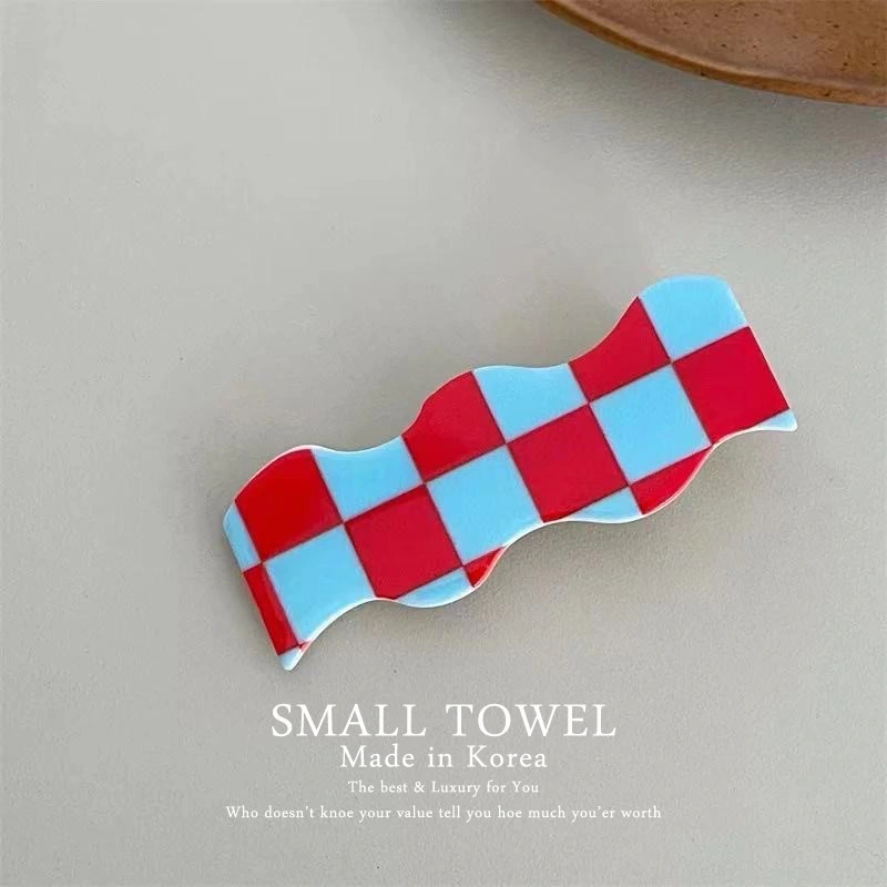 Fashion Jewelry Colorful Checkerboard Girls Wave Hair Clip Side Clip