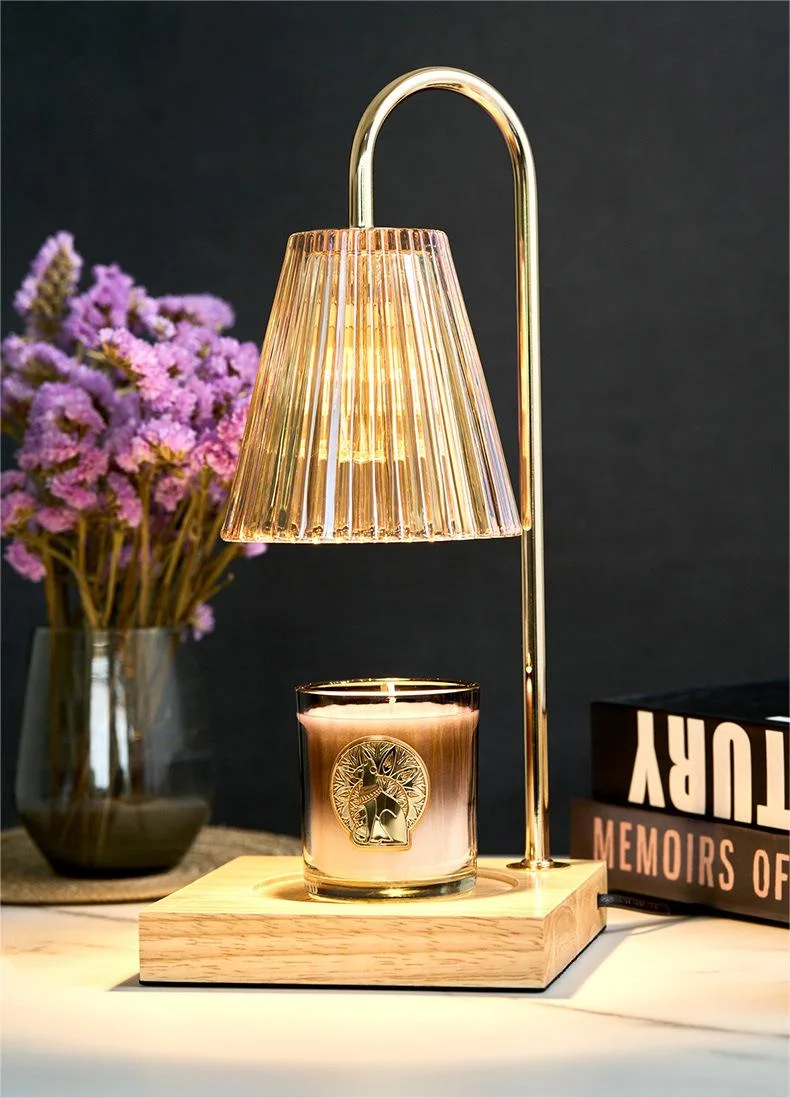 Bamboo Wood Base Candle Warmer Lamp with Adjustable Brightness, Suitable Home Decoration