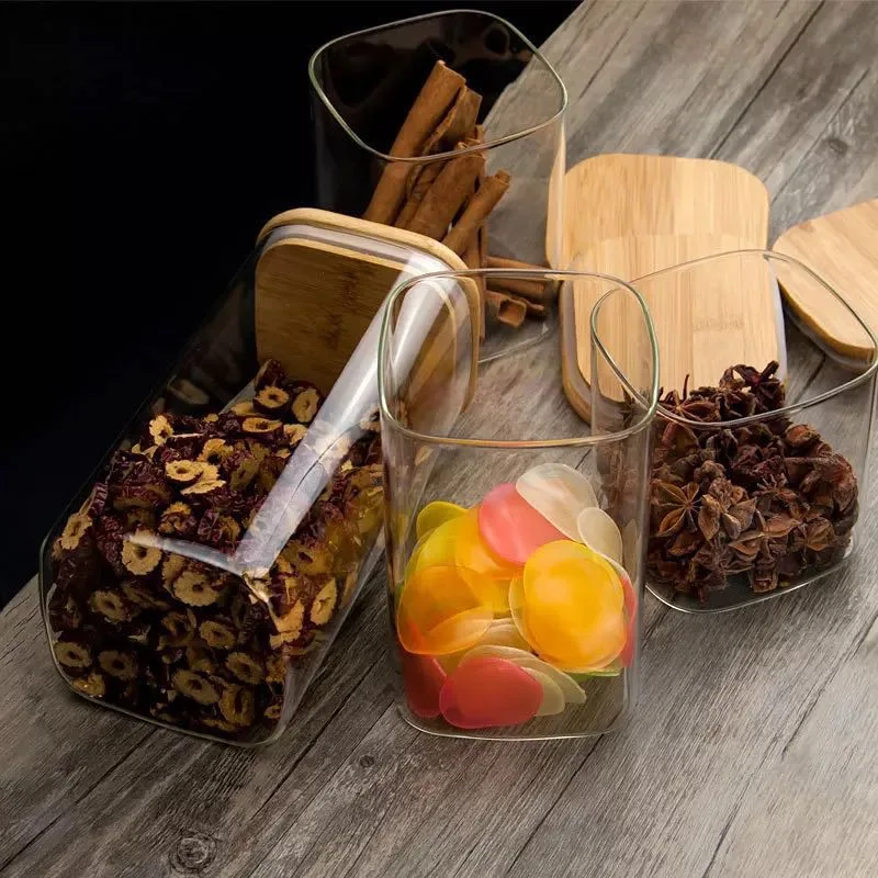 Clear Glass Food Storage Jars Containers with Airtight Bamboo Lid for Candy, Cookie, Rice, Sugar, Flour, Pasta, Nuts