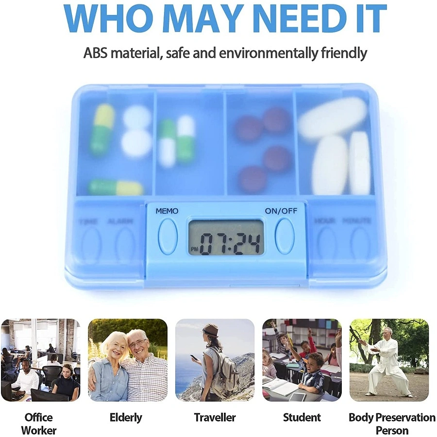 Hot Selling Electronic Smart Box Medicine Case 7day 4 Times a Day Weekly Pill Dispenser Two Groups of Reminder Alarms