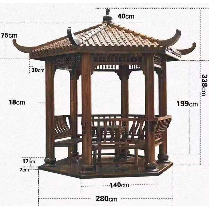 2022 Chinese Outdoor Solid Wood Frame Garden Pavilion Gazebo