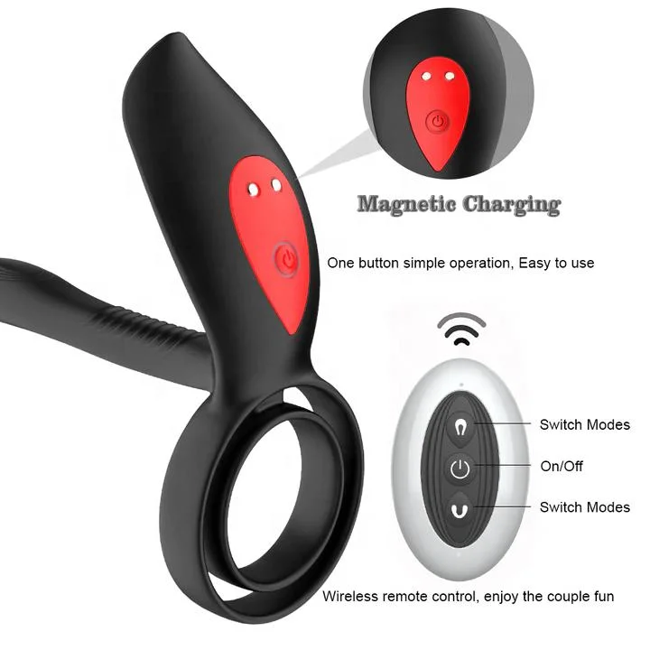 Dual Remote Control Powerful Motor 10 Modes Dual Penis Rings Massager Vibrator