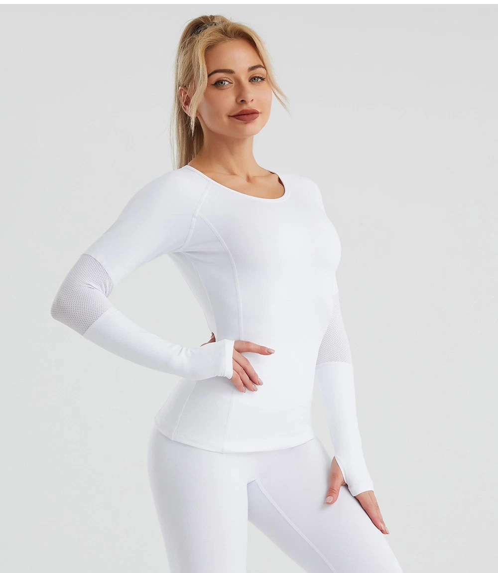 Camisetas de entrenamiento para mujeres Plain Long Sleeve para mujeres Yoga Sports Camiseta con Thumb Hole Active Wear Yoga Fitness