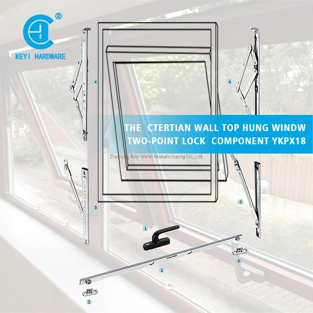 Keyi Metal Ykpx18 20-Groove Curtain Wall Top Hung Window with 2-Point Lock Window Component