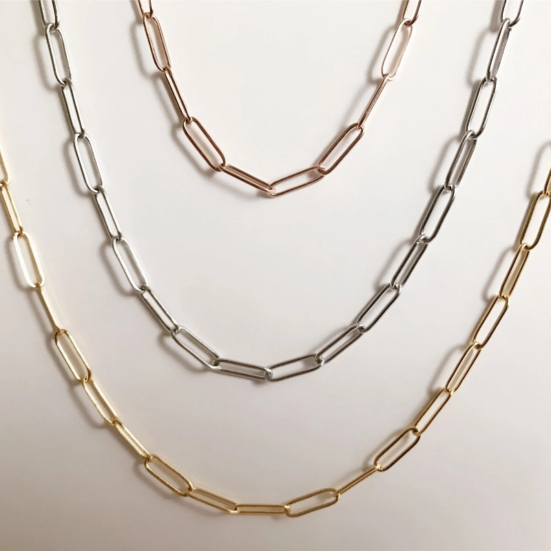 Nouveau mode bijoux collier en acier inoxydable longue chaîne de câble plat