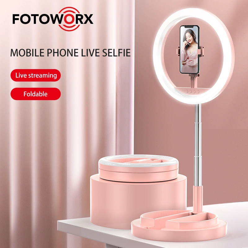 Fotoworx Mesa plegable de 12 pulgadas Piso Selfie Anillo de luz