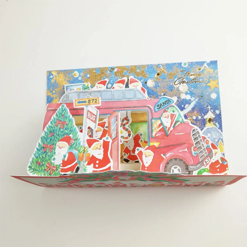 Handmade 3D Pop up Christmas Card Accept OEM Foldable Christmas Greeting Card