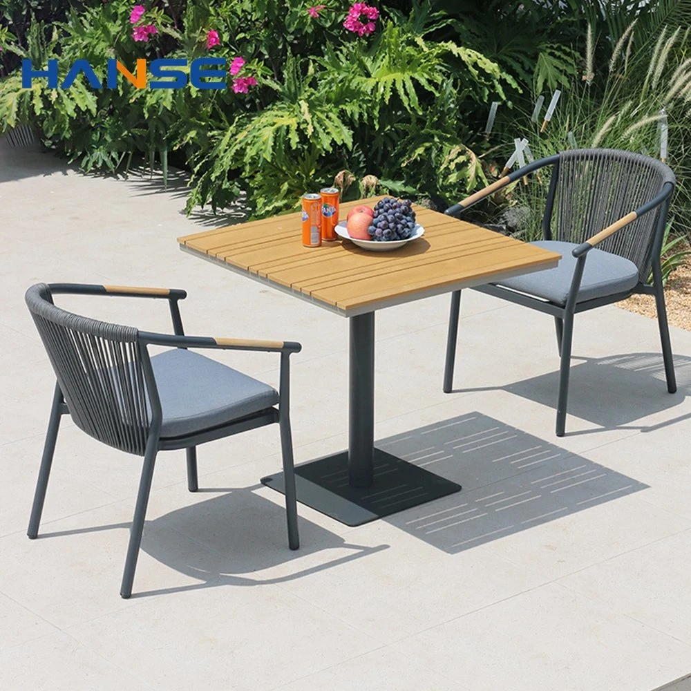 Extérieur patio ensemble de jardin mobilier en fonte d'aluminium corde tissée extérieur Chaises chaises chaises de patio mobilier avec coussin en plastique