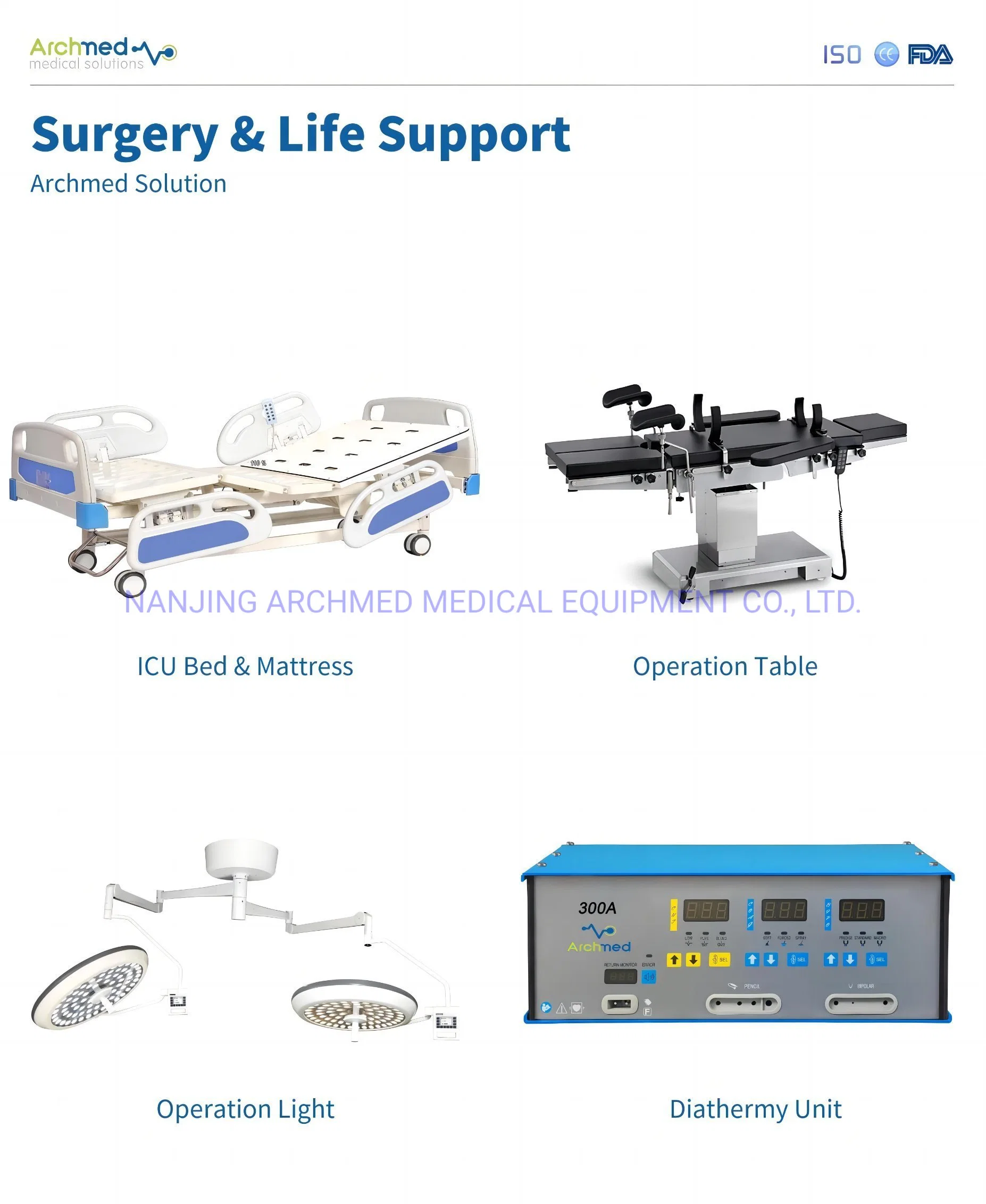 Medical Equipment Surgery & Life Support ICU Equipment Diathermy Unit ICU Bed & Mattress Operation Light Operation Table