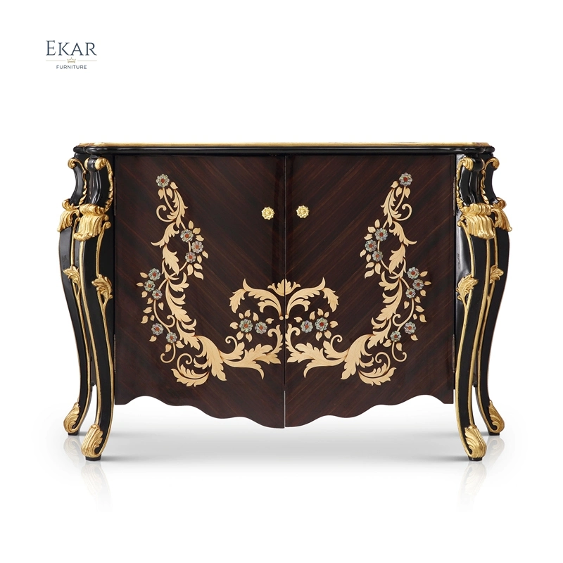 Hallway Gold and Black Wood Curved Furniture Antique Console Table Chinese Style Console Table Living Room Furniture Solid Wood