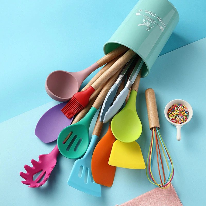 Silicone Wood Handle Cookware, Heat Resistant Kitchen Tools