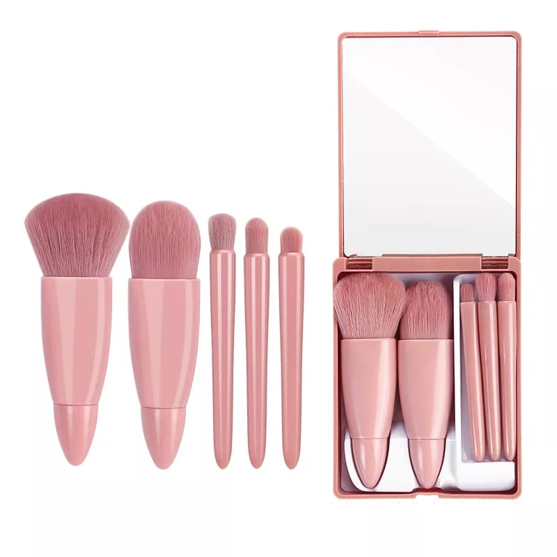 Customized Logo Portable Travel Mini Makeup Tools with Mirror 5PCS Makeup Brush Set