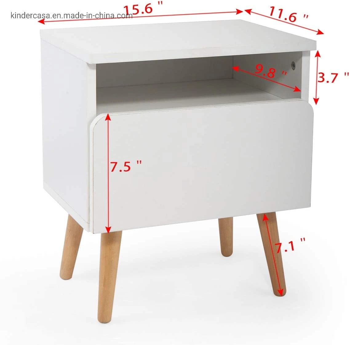 Massivholz Beistelltisch, moderne stilvolle Nachttisch Organizer Home Möbel Wohnzimmer Schlafzimmer mit Schublade Ablage Regal, Weiß