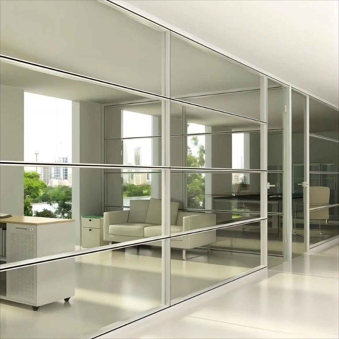 Office Privacy Aluminum Framed Single Double Glazed Curved Glass Partition Walls Price