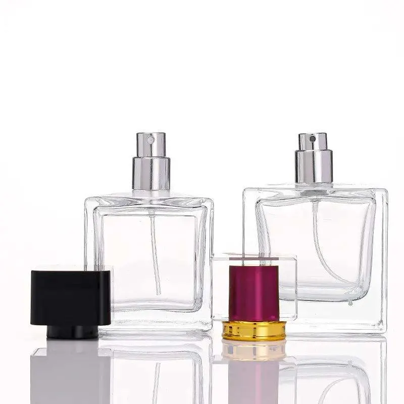 Luxury Perfume Bottle 50ml 100ml Square Custom Empty Refillable Design Glass Perfume Bottle Packaging