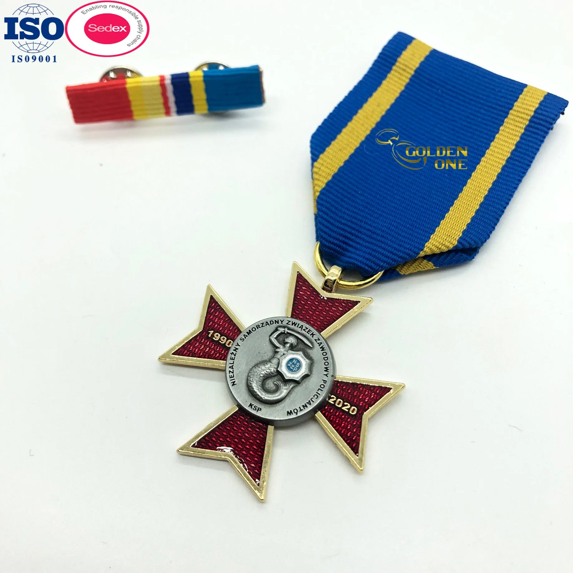 High Quality Custom Silk Screen Printing Lanyard Custom Double Plated Antique 3D Raised Metal Medal Badge