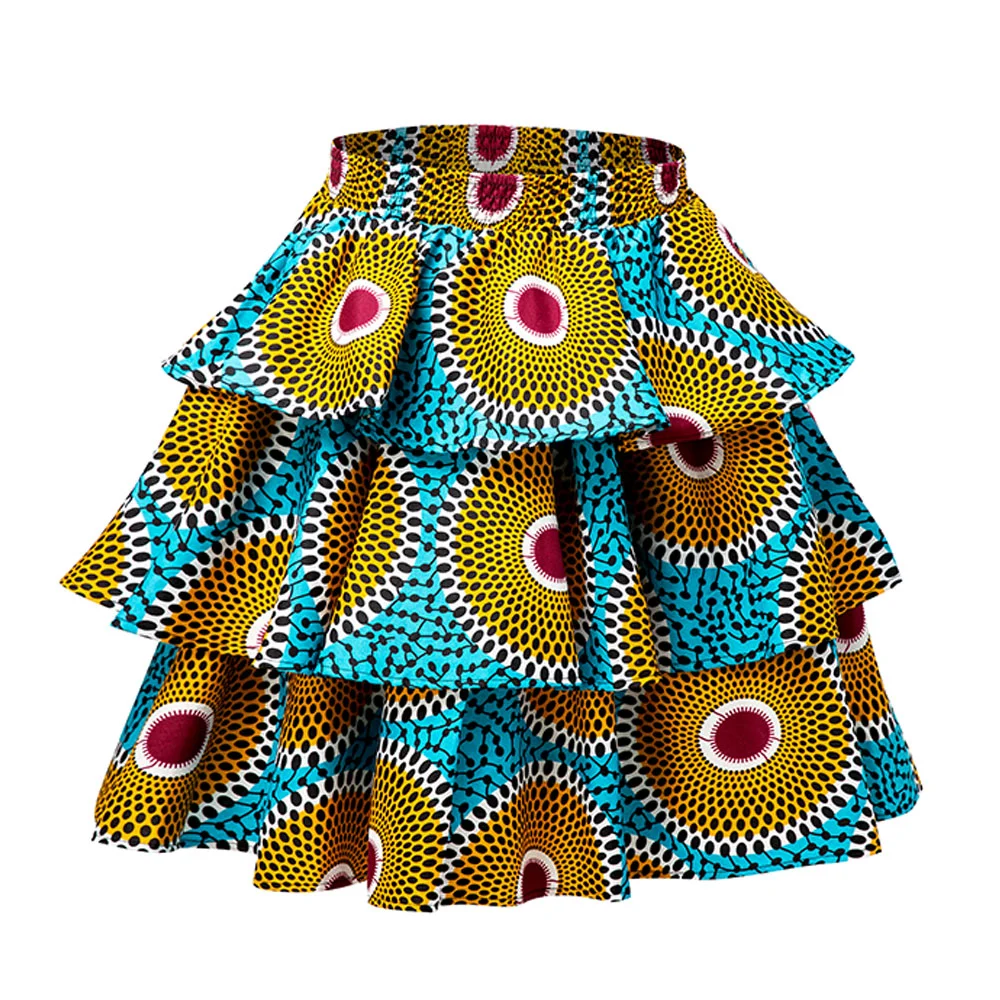 African Ankara Clothing High Waist Layered Mini Skirt for African Women