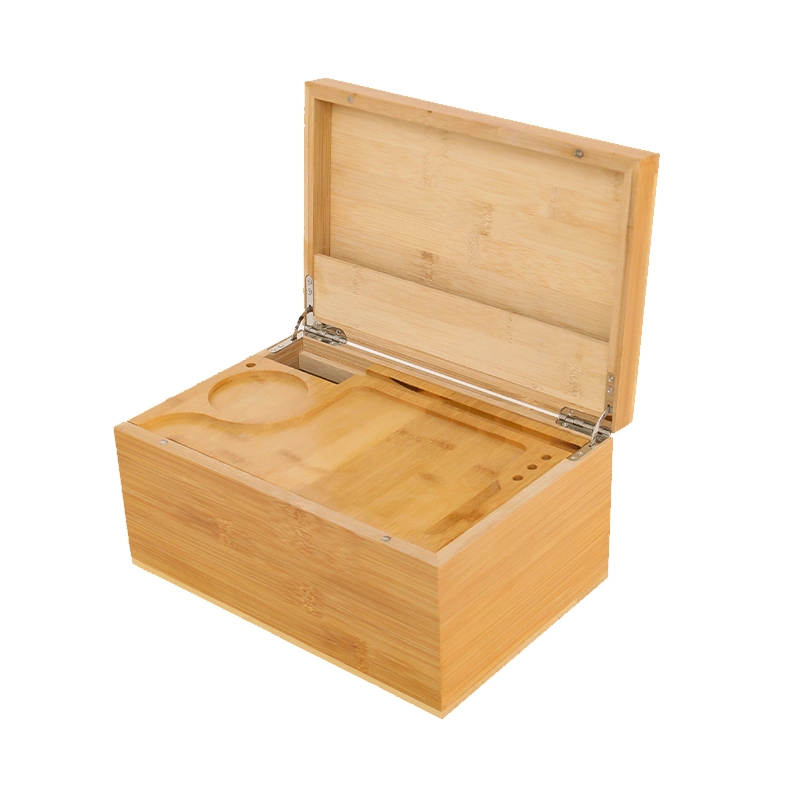 Manufacturer Smell Proof Wooden Smoking Natural Bamboo Stash Box with Rolling Tray