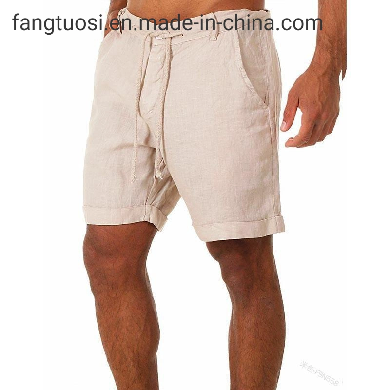 Summer Amazon Wish New Cotton and Linen Solid Color Lace-up Sweatpants Men's Shorts Casual Pants