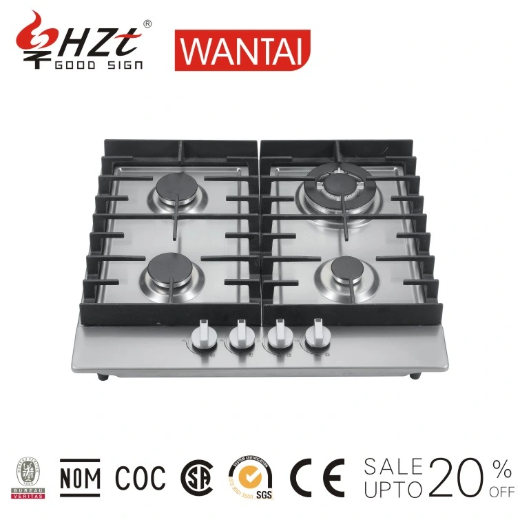 Built-in 4 Burners Cast Iron Grill Pusle Ignition Copper Injector Hobs Stainless Steel Panel Gas Stove