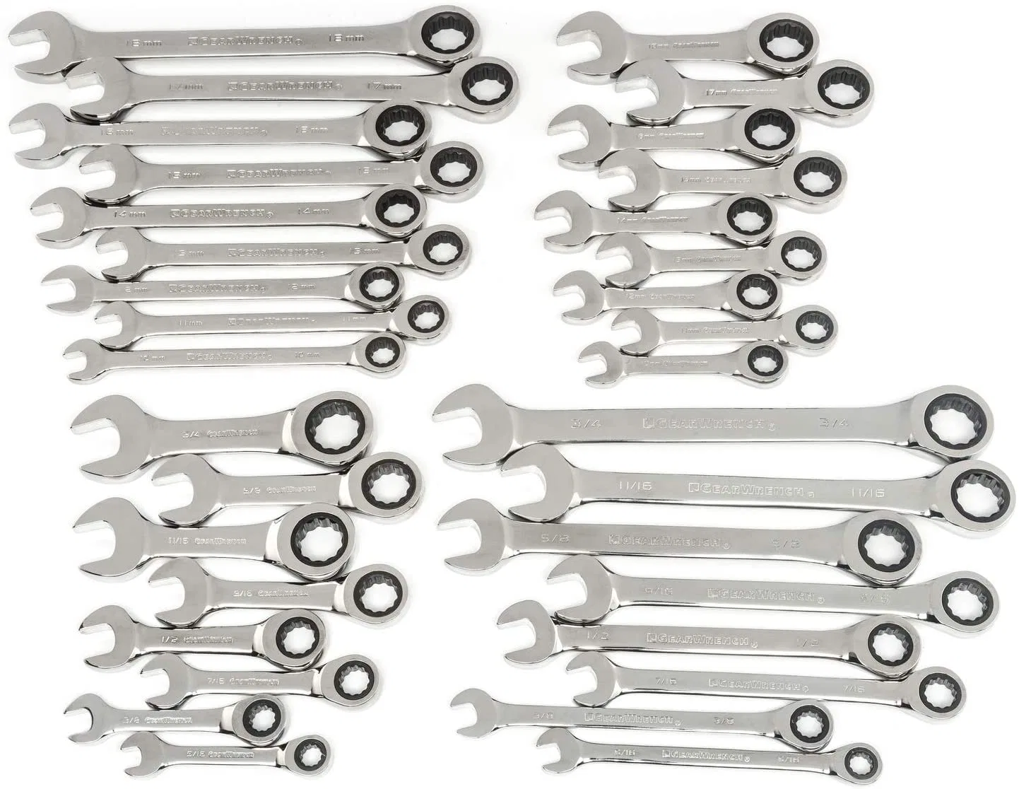 OEM Custom / Standard Gearwrench 5 PC. 12 PT. Ratcheting Combination Wrench Set