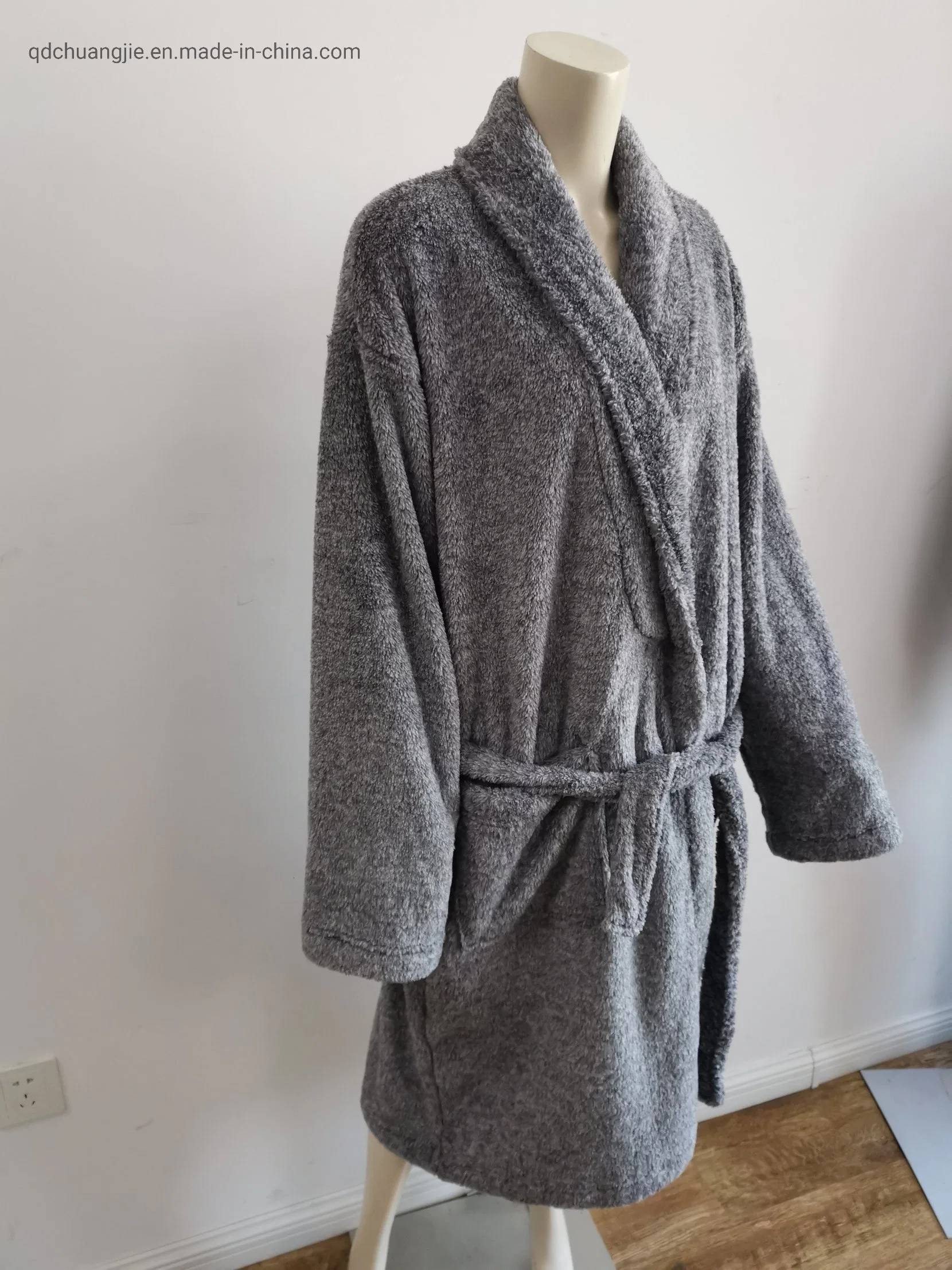 100% Microfibre No Pilling No Shrink Plain Dye Flannel Fleece Coral Long Sleeve SPA Womens and Lady Towel Bathrobes