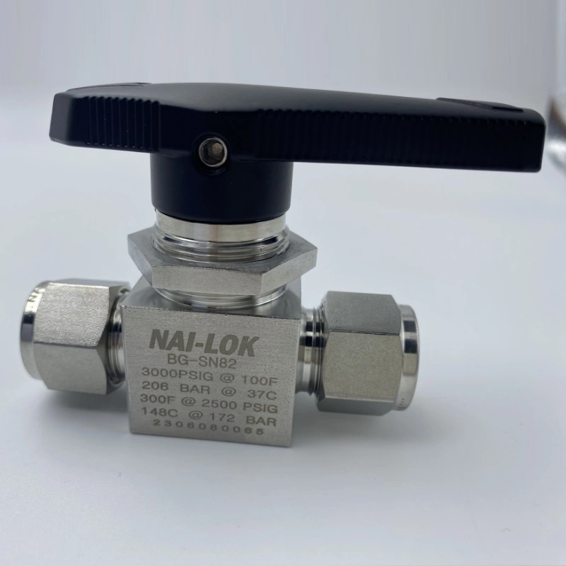 Nai-Lok Instrumentierung Edelstahl 316 3000psi 1/4'' Doppelferrule Kompression Swagelok 2-Wege-Kugelventil, 3-Polig