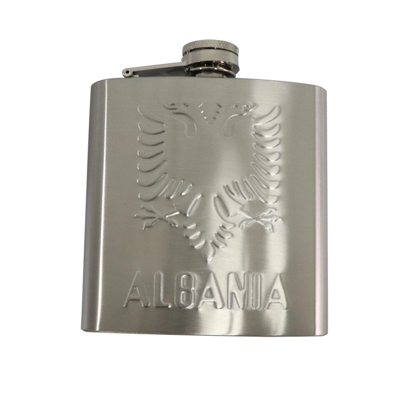 Alcohol 6 Oz Natural Metal Color Stainless Steel Hip Flask with Debossed Logo