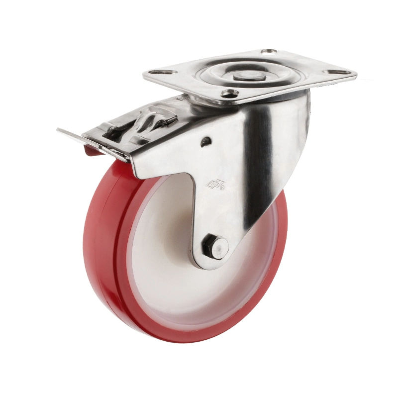 160mm Red PU Heavy Duty Stainless Steel Castor Wheel