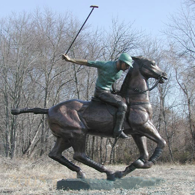 Jardín decoración exterior Deportes personalizados esculturas Tamaño vida Bronce Polo Estatua de caballo