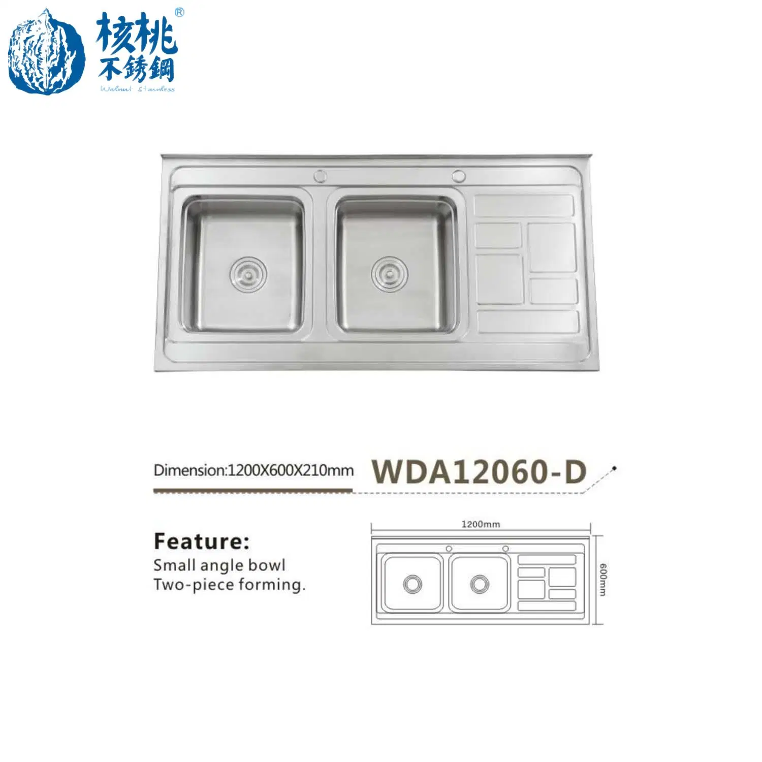 Popular Size for Stainless Steel Kitchen Sink Wda12060-D Kitchenware