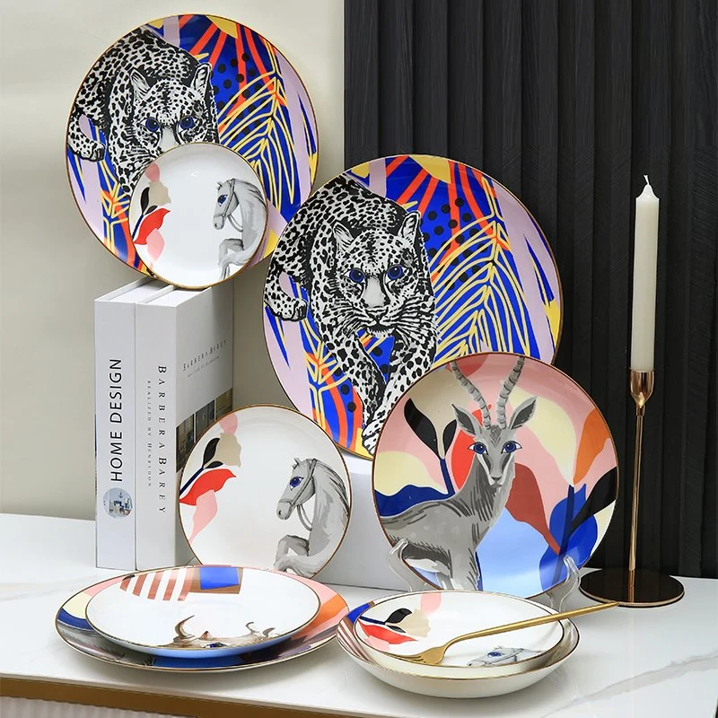 Creative Design Animal Pattern Ceramic Dinnerware Fine Bone China Customized Dinner Plate