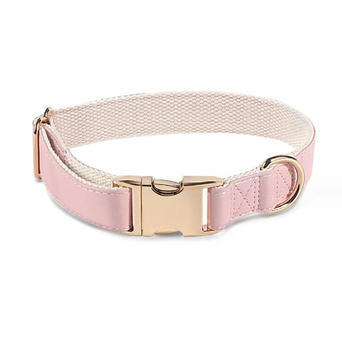 Soft Leather Dog Collar with Gold Adjustable Metal Buckle