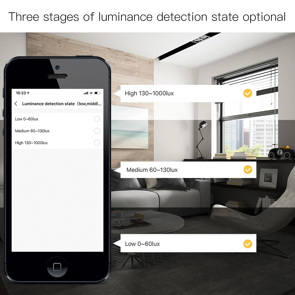 جهاز استشعار الإضاءة الذكية بتقنية WiFi جهاز استشعار الإضاءة على جهاز Ai وحدة تحكم عن بُعد لاسلكية بقوة 1000 لكس بجهد 12 فولت كحد أقصى لتطبيق Tuya Smart Life التحكم في Moes Alexa
