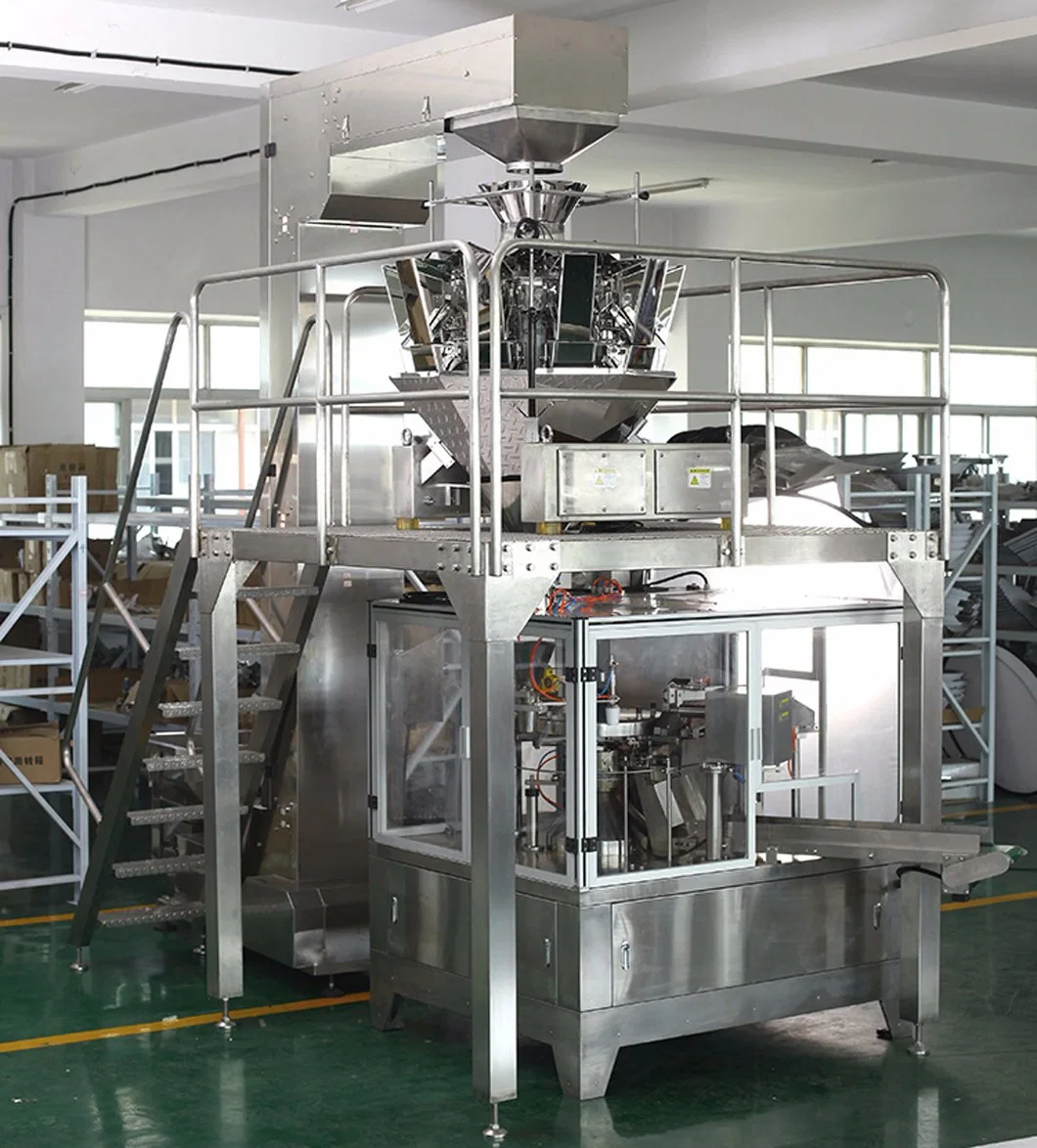 Auto Weighing Coffee Bean Puffed Food Biscuits Stand up Pouch Fill Seal Filling Packing Packaging Machine