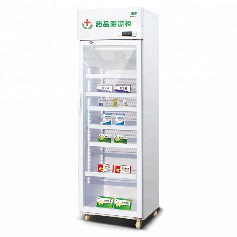 2-8degree Upright Refrigeration Cabinet Single Glass Door Vaccine Medicine Pharmacy Refrigerator