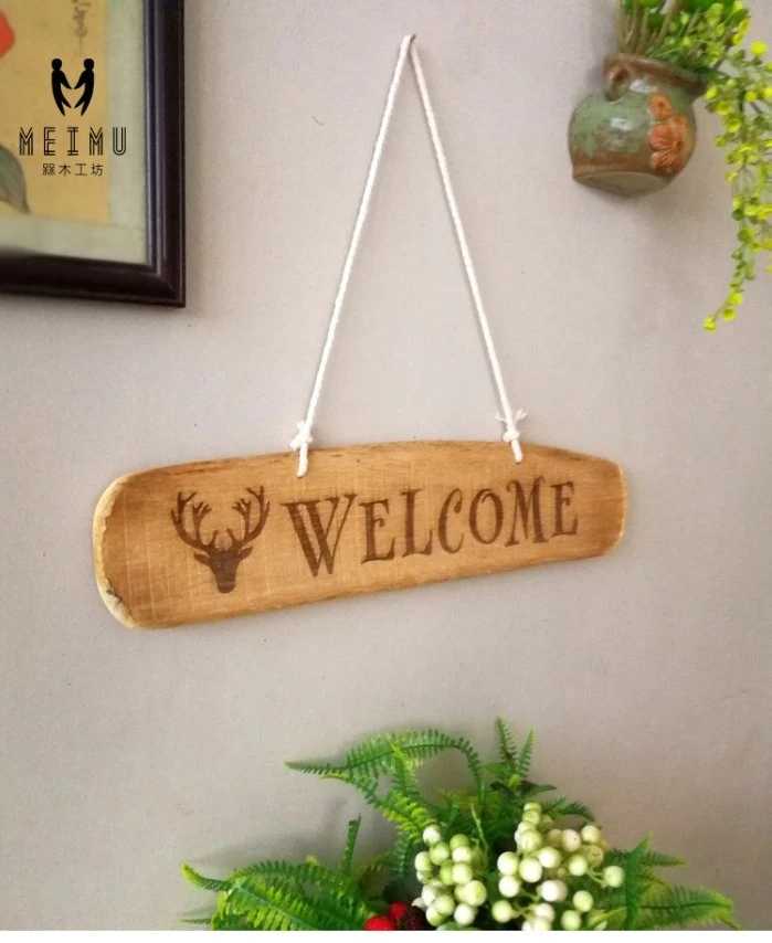 Northern European Laser Carved Wooden Welcome Light Hanging Decorations on The Door