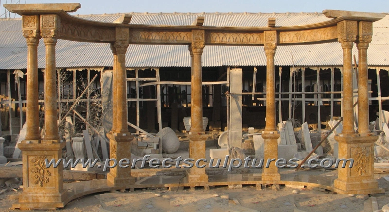 Garden Decorative Carved Stone Sculpture Marble Carving Gazebo for Outdoor Decoration (GR034)