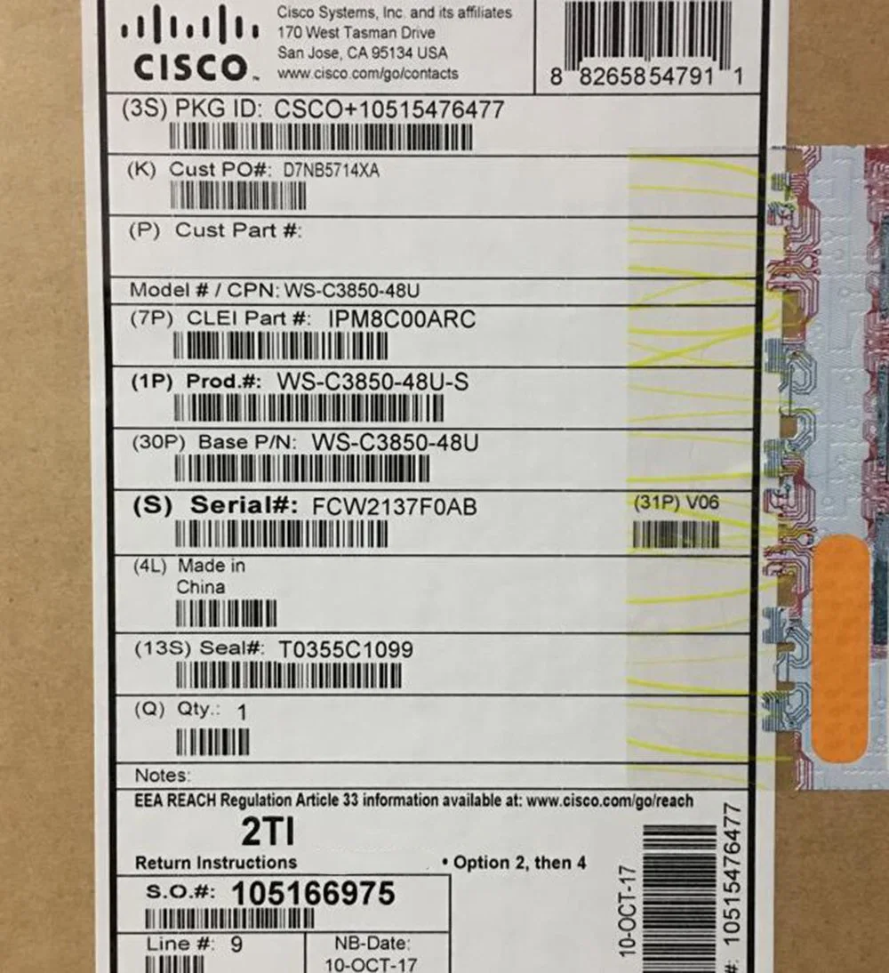 Cisco Ws-C3850-48xs-E Cisco Catalyst 3850 48 Port 10g Fiber Switch IP Services Ethernet Switch