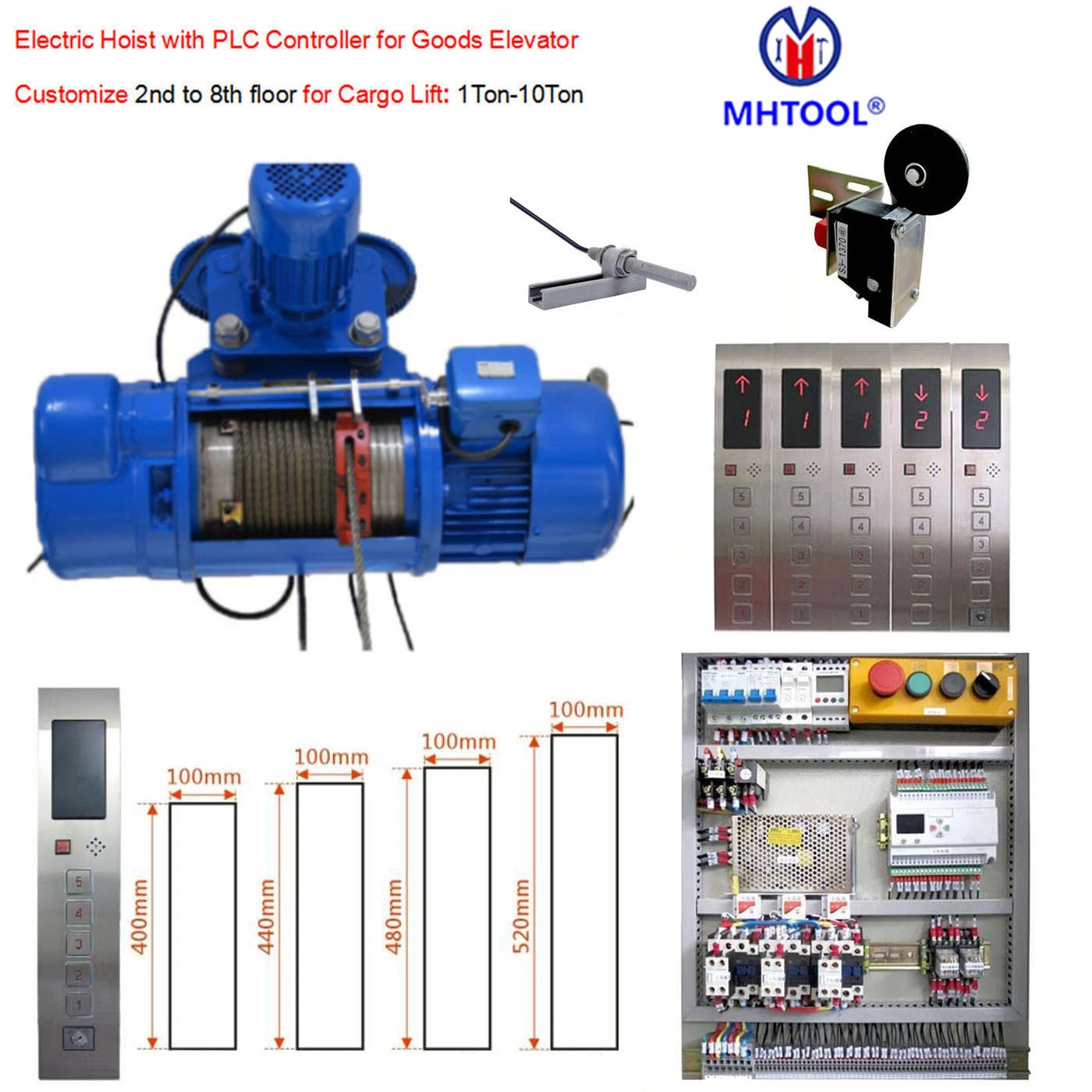 2t CD1-MD1 Electric Steel Rope Cable Hoist with Controller for 3floor Goods Elevator Mhtool