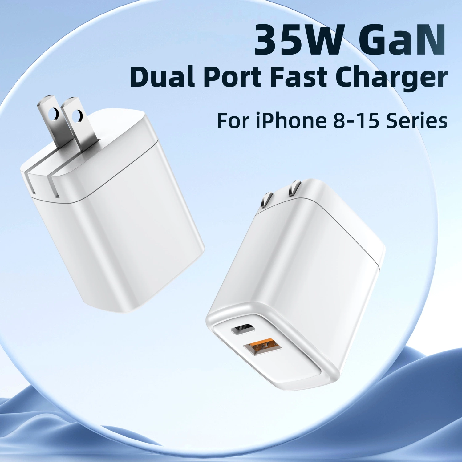 Wholesale/Supplier Us EU UK Foldable Plug 35W 45W GaN USB C Charger Pd + QC3.0 Fast Charger Mobile Phone Dual Ports Universal Charging Adapter