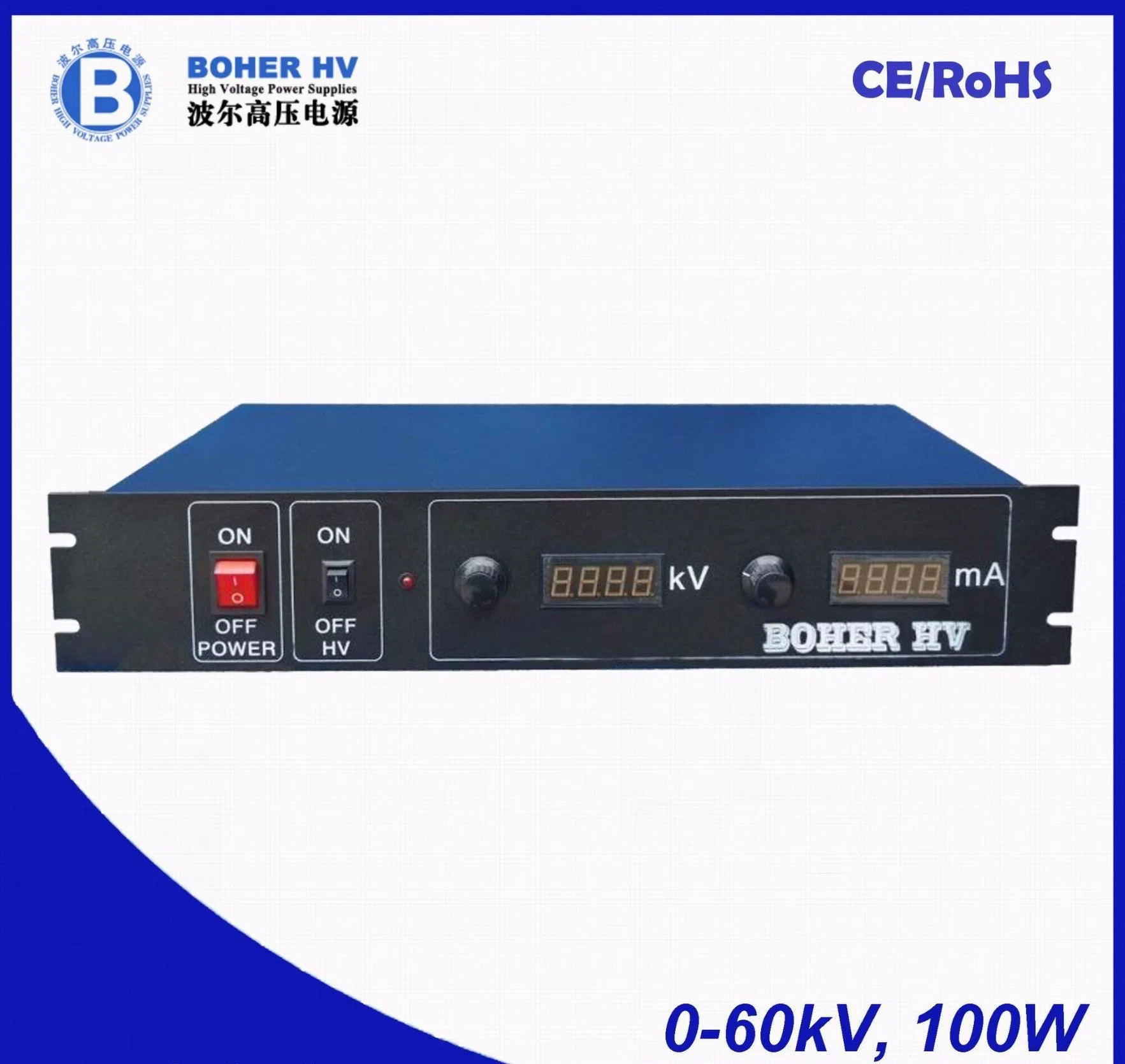 High power supply 60kV 100W for general purpose LAS-230VAC-P100-60K-2U