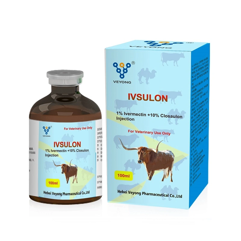 A medicina de ovinos 100ml de solução de líquidos do vaso Galss ivermectina 1% &amp; 10% Clorsulon Injeção para o gado caprino vaca