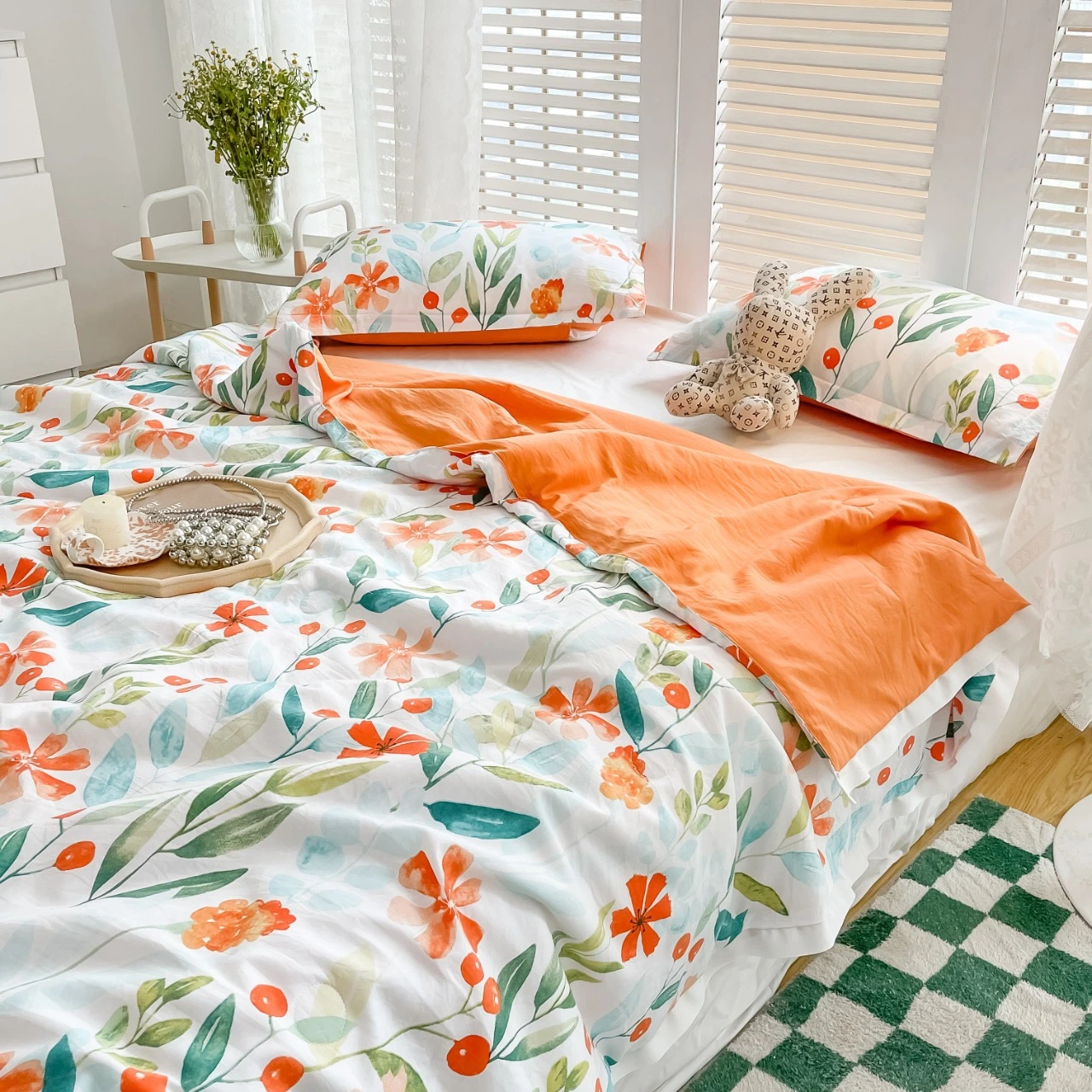 Koreanischer Stil Polyester Gedruckt Sommer Cool Quilt Klimaanlage Quilt Bettwäscheset Mit Bezug