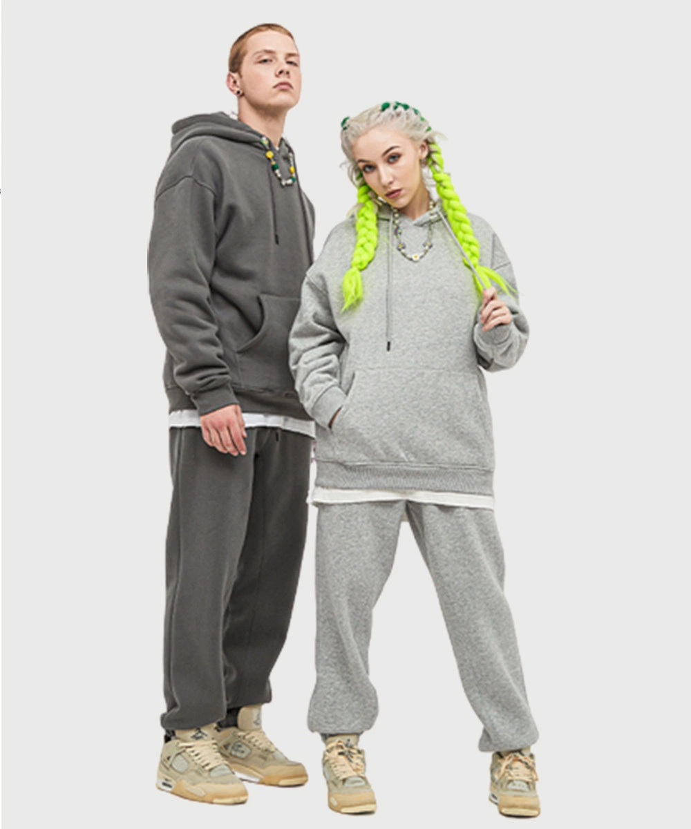 Wholesale/Supplier Men Unisex Hoodies Sweatpants 2 Pieces Hoodie Set with Fleece 345 GSM Custom Loose Plain Sweatsuits